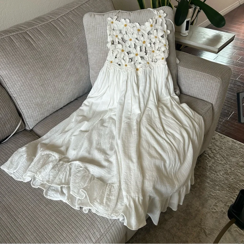 Free People White Crochet Bodice Maxi Dress - Picture 4 of 9